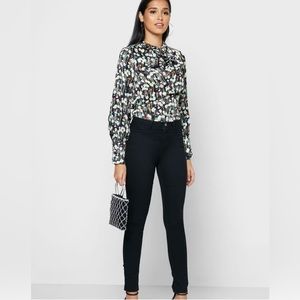 Topshop Classic Regular Fit Women Black Floral Blouse Sz 8 NWT